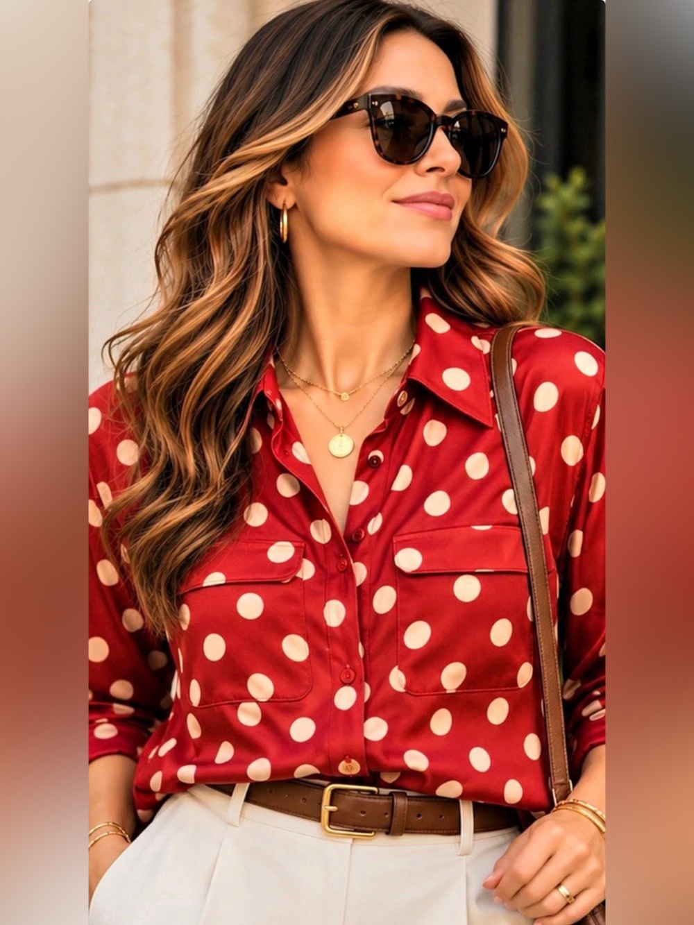 MODA INTERNATIONAL Silk Polka Dot Button Down Size Medium Like New